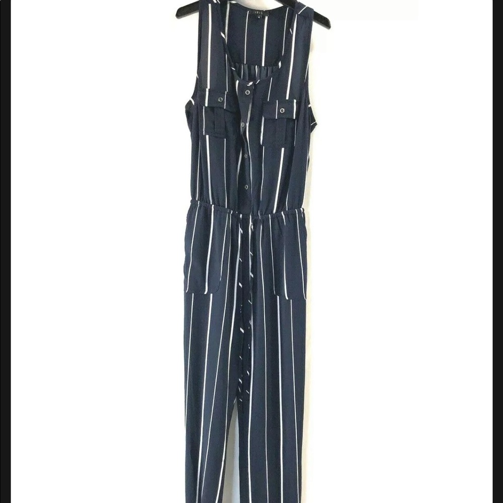 Iris Jumper With Pockets Striped Drawstring Blue Size XL Sleeveless Button Up